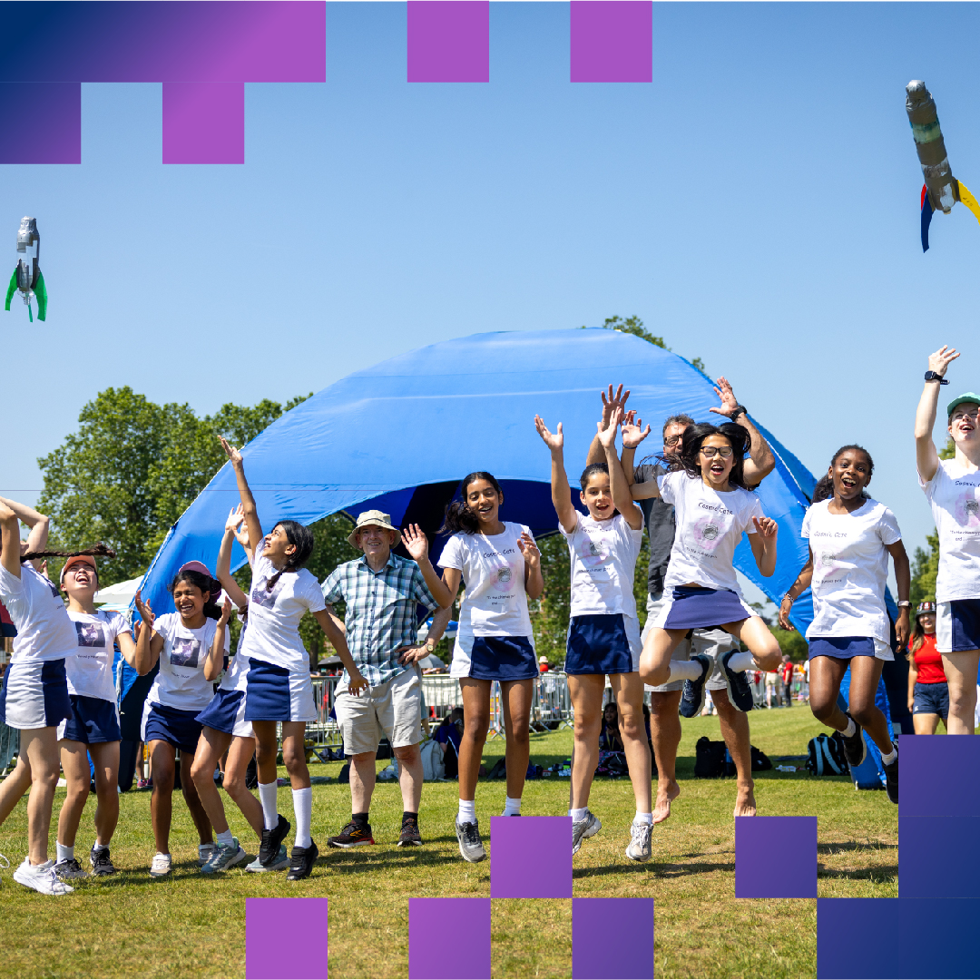 Chilcren enjoying jumping into air with water rockets