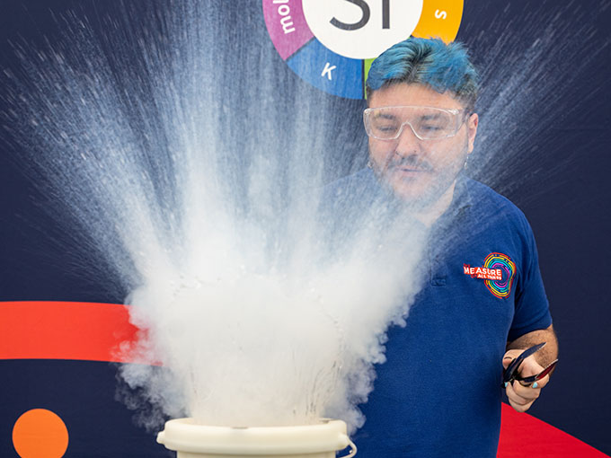 NPL staff member carrying out liquid nitrogen experiment